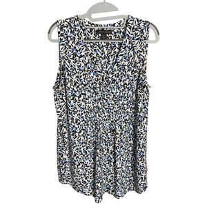 A Pea In The Pod Maternity Blouse Large Blue Floral Sleeveless Pleated Front Top